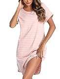 Litherday Nachthemd Damen Kurz Nachtwäsche Streifen Nachtkleid Sleepwear...