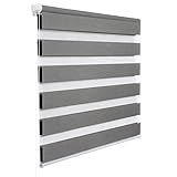 WOLTU Doppelrollo Klemmfix ohne Bohren Holzlook Grau B85 x H150 cm, Duo...