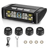 VIHBRAI TPMS Reifendruckkontrollsystem 4 Externe Sensoren, Solar & USB...