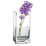 Eckige Blumenvase aus Klarglas, Glasvase für Schnittblumen, Deko-Vase zum...