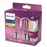 Philips LED Classic E27 Lampe, 60 W, Tropfenform, A60, klar, warmweiß