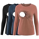 Love2Mi 3er Pack Damen Stillshirt Gerippte Langarm stilltops Doppellagige...