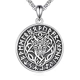 YFN Wolf Kette Sterling Silber Wikinger Runen Anhänger Halskette Wikinger...