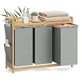 SONGMICS Wäschekorb 3 Fächer, Bambus, Wäschesammler 150 L,...