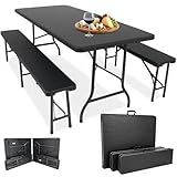 Devillo® Bierzeltgarnitur klappbar 3‑teilig – Tisch 180x74x72 cm + 2...