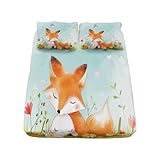 Spannbettlaken 160x200 cm, Cartoon-Tier Fuchs Kaninchen Spannbetttuch...