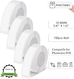 Tiusixsy 4 Rollen Thermo-Etikettenband, 12 x 40 mm, 640 Etiketten,...