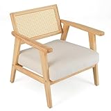 HOMASIS Lounge-Sessel aus Rattan, Holzsessel mit Cordkissen und...