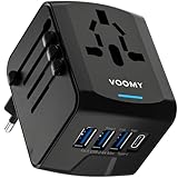 VOOMY Reiseadapter Weltweit, Universal Reisestecker mit 3USB, 1USB, 1AC...