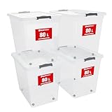 ATHLON TOOLS 4x 80 L Aufbewahrungsboxen mit Deckel, lebensmittelecht -...