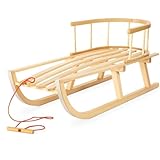 IMPWOOD Holzschlitten aus Buchenholz mit Rückenlehne & Zugseil –...