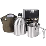 Goetland Edelstahl US Militär Feldflasche Set 1l mit 0,5l Becher Nylon...