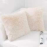NordECO HOME 2er Set kissenbezüge 50x50 cm Kissen Beige Künstlich Pelz...