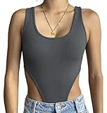 SHEKINI Body Damen Tank Elegant Bodysuit Bodies Rippenstrick Ärmellos...