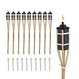 Relaxdays Gartenfackeln für draußen, 10er Set, 60 cm, Bambusfackeln...