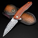 Zingbee Damast Taschenmesser Klappmesser mit Flipper & Clip, VG10...