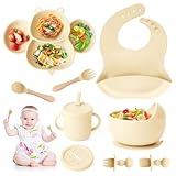 Silikon Baby Geschirrset,Beige,Rutschfest Kindergeschirr Set mit...