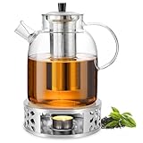 1,8L Teekanne Glas mit Siebeinsatz und Stövchen, Glasteekanne mit...