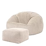 Icon Kingston Sitzsack mit Hocker Cord, Beige, Sitzsack Erwachsene mit...