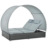 Outsunny Poly Rattan Doppelliege Gartenliege für 2 Personen mit Sonnendach...