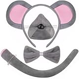 Komotu Maus Ohren Stirnband Kostüm Set - Grau Maus Stirnband Schwanz Nase...