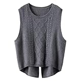 Damen Merinowolle Weste Locker O-Ausschnitt Pullover Weste Verdrehte...