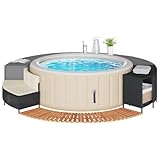 ShGaxin Whirlpool-Badewanne, Akazienholz und synthetisches Rattan, Schwarz,...