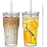 2 Stück Bubble Tea Becher, 600ml Transparente Eiskaffee Becher, Glasbecher...