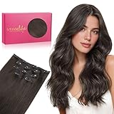 WENNALIFE Clip in Extensions Echthaar, 75g 5pcs 35cm Dunkel Braun...