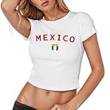 Damen Sexy Brasilien Bauchfrei Top Mit Mexiko Print Y2k Crop Tops Slim Fit...