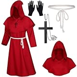 XCMVCN Mönch Robe Mittelalter Renaissance Robe, Herren Kapuze Mönch Robe...