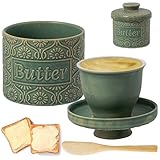 Französische Butterdose, Keramik Butterglocke mit Deckel und Buttermesser,...