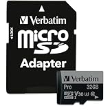 Verbatim Pro U3 Micro SDHC Speicherkarte mit Adapter, 32 GB, Datenspeicher...