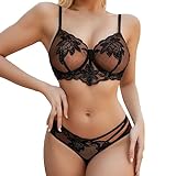 Damen Strapsen Dessous-Sets Sexy Spitze Satin Spleißen Reizwäsche Outfit...