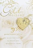 Perleberg - Karte zur Goldhochzeit mit Goldherz-Applikation -...