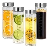 DUBUOZA 4er Glasflaschen 500ml mit Edelstahl Deckel,Smoothie Gläser Sets...