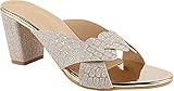 Shoetopia Peep-Toes Blockabsatz für Damen und Mädchen, Goldfarben, 6 UK