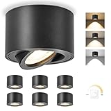 YindaLux 6x 3CCT LED Aufbauspots Schwarz - Extra Flach & 30° Schwenkbar...