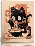 EKEYR Niedliche lustige schwarze Katzen-Poster, Ramen-Nudeln, Wandkunst,...