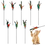 8 Stück Katzenspielzeug Federn mit Glocken, Bunte Federspielzeug für...