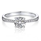 MomentWish Verlobungsring Damen, 1 Karat Moissanit Diamant Ring Damen, VVS1...