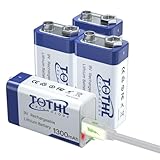 【4 Stück】 9v Wiederaufladbare Batterien,1300mAh 9 Volt akku USB C 9v...