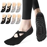 4 Paare Pilates Socken für Damen 39-42,Rutschfeste Yoga Socken...