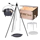 TP Premium BBQ Dutch-Oven Tripod Set, 7-teilig mit Feuer-Topf, Dreibein,...