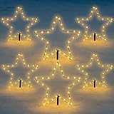 Fiada 6 Stück 20 cm LED Gartenstecker Stern mit Timer Batterie Garten Deko...