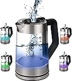 Glas Wasserkocher 1,7 Liter | 2200 Watt | Edelstahl mit Temperaturwahl |...