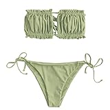 ZAFUL Damen Bikini Set, schulterfrei Bandeau mit Kordelzug & Rüschen High...