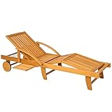 Outsunny Sonnenliege Holz klappbar Gartenliege mit Seitentisch, Rolle,...