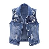 HUIFUAO Denim-Jacken für Damen, Übergröße, ärmellos, Jeansjacke,...