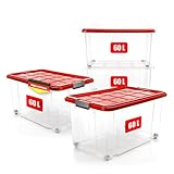 BigDean 4 Stück 60 L Aufbewahrungsbox mit Deckel groß rot - stapelbare...